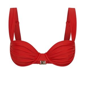 Red Ruched Underwire Bikini Top - Women Swim